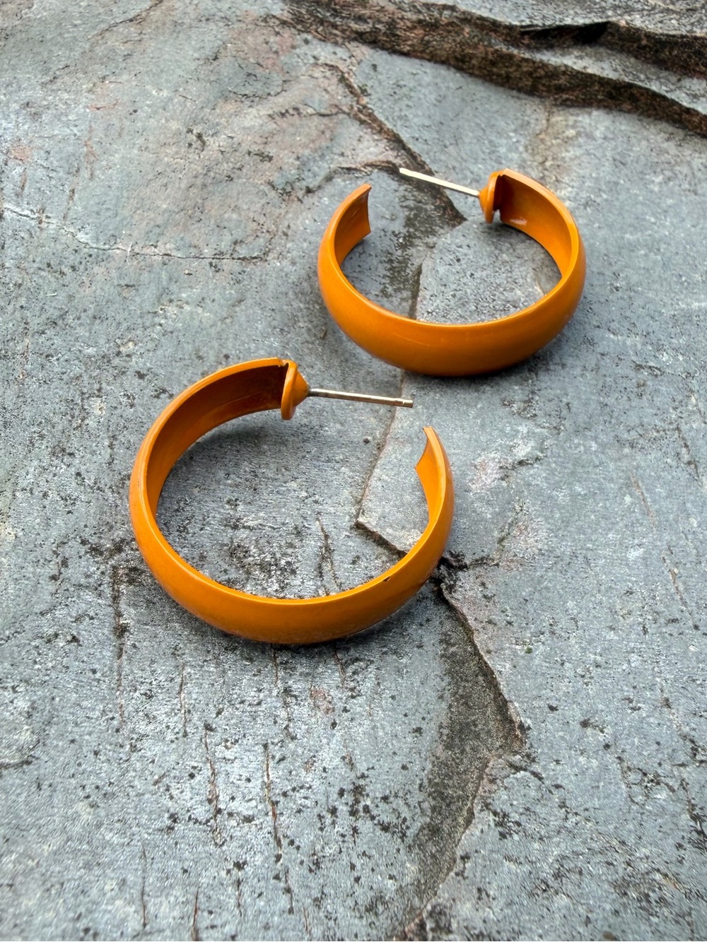 Vintage Bright Orange Enamel Hoop Earrings